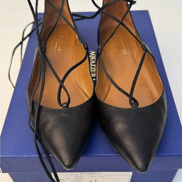 Aquazzura Christy Lace-Up Ballet Flats - Black 37 - Picture 6 of 11